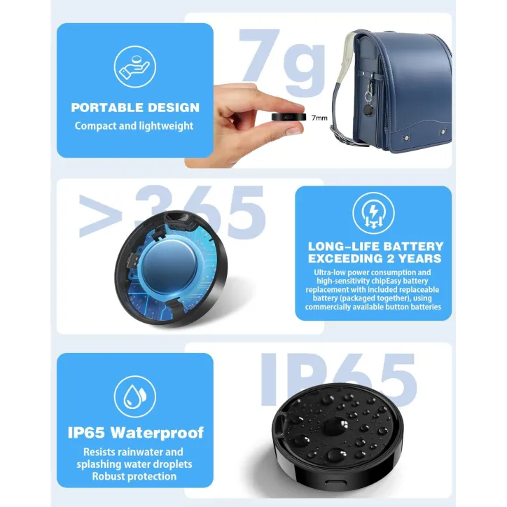 4-Pack Air Tags for Android, IP65 Waterproof Tracker with 2-Year Battery for Keys, Wallets & Luggage