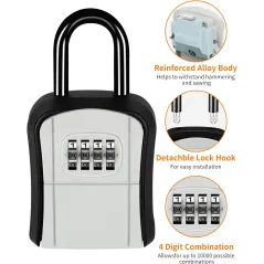 Portable Grey Key Lock Box - Secure Indoor & Outdoor Key Holder Safe