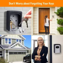 Fayleeko 4-Digit Wall Mounted Key Lock Box, 5 Key Capacity, Grey, Indoor & Outdoor Key Safe Storage