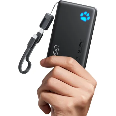 INIU Powerbank 10000mAh 45W PD Charge Rapide Compact avec Câble USB-C Intégré pour iPhone, Samsung, Google