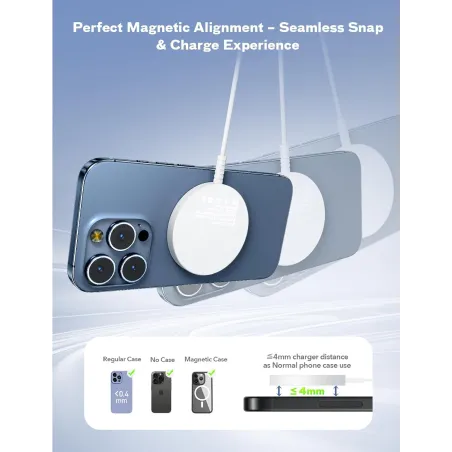 Chargeur Sans Fil Magnétique Magsafe pour iPhone 17-12 & AirPods Pro, Double Ports, Léger et Compatible Coque
