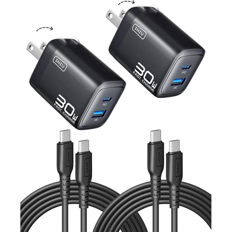 Chargeur INIU Mini USB C 30W GaN Dual Port avec Câble 5ft