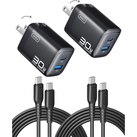 Chargeur INIU Mini USB C 30W GaN Dual Port avec Câble 5ft