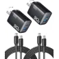 Chargeur USB-C INIU 30W GaN Rapide, Certifié ETL, Double Port + Câble Type-C 5ft [Lot de 2]