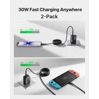 Chargeur USB-C INIU 30W GaN Rapide, Certifié ETL, Double Port + Câble Type-C 5ft [Lot de 2]