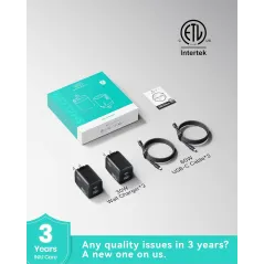 Chargeur INIU Mini USB C 30W GaN Dual Port avec Câble 5ft