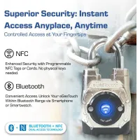 eGeeTouch 5th Gen Outdoor Smart Padlock - Keyless Bluetooth & NFC, Weatherproof, App-Controlled Security