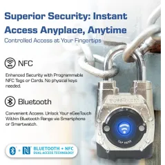 eGeeTouch 5th GEN Cadenas Connecté Extérieur Bluetooth & NFC, Sans Clé, Résistant & Étanche, Contrôle App
