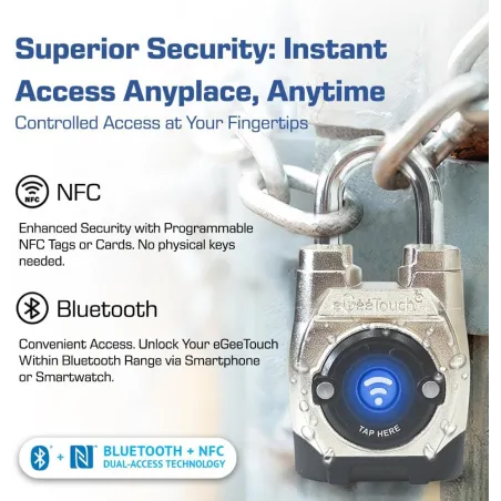 eGeeTouch 5th GEN Cadenas Connecté Extérieur Bluetooth & NFC, Sans Clé, Résistant & Étanche, Contrôle App
