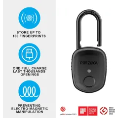Cadenas biométrique Fingerprint avec sauvegarde clé, 2 clés, étanche IP65, usage extérieur et lourd.