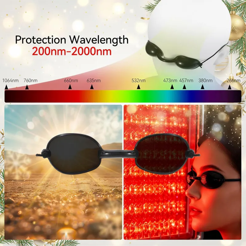 4 PCS Red Light Therapy Glasses - Adjustable Black Safety Goggles