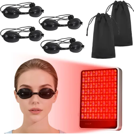 4 PCS Red Light Therapy Glasses - Adjustable Half-Clear Black Safety Goggles for Tanning & Laser Treatment