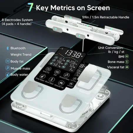 Arboleaf Smart Body Scale with BMI, Body Fat, Muscle Mass, 50+ Metrics, 8-Electrode High Precision, Bluetooth