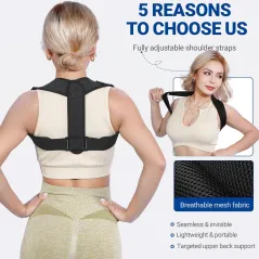 Correcteur de Posture Ajustable pour Dos, Épaules et Cou – Soutien Élastique Confortable Anti-Douleur