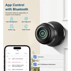 Smart Fingerprint Door Lock with App Control & Key – Matte Black
