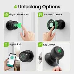 GHome Serrure Intelligente Empreinte Digitale 4-en-1 avec Clavier, Application, Auto-verrouillage pour Maison & Bureau