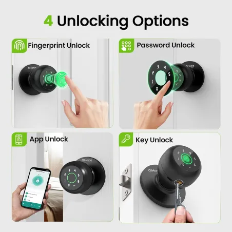 GHome Serrure Intelligente Empreinte Digitale 4-en-1 avec Clavier, Application, Auto-verrouillage pour Maison & Bureau