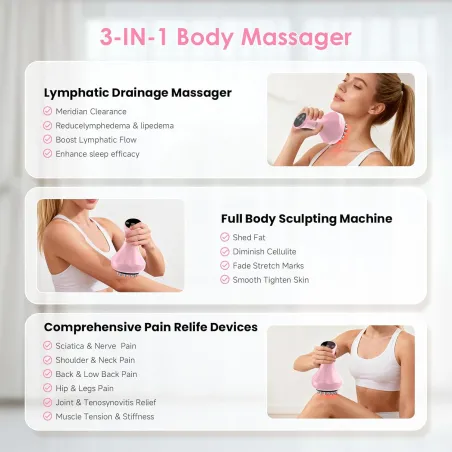 Lymphatic Drainage Massager - Anti-Cellulite Handheld Tool for Thigh, Belly, Sciatica & Muscle Pain Relief