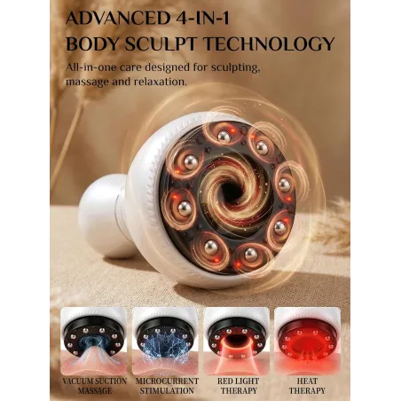 Electric Cupping Massager with Suction, Microcurrent, Red Light & Heat - 12 Intensity Body Sculpting Tool