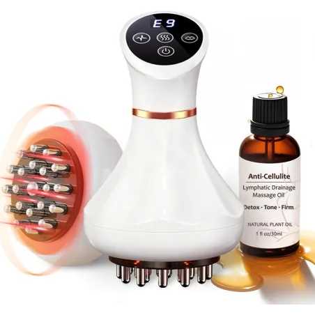 Appareil de Massage Draineur Lymphatique Anti-Cellulite avec Microcourant, Lumière, Chaleur et Huile Corporelle