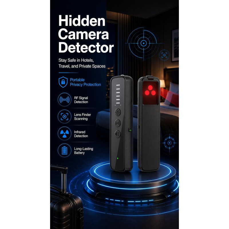 Calpol AI Hidden Camera & GPS Detector - Portable RF Scanner (Black)