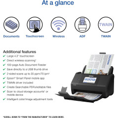 Epson Workforce ES-580W Wireless Color Duplex Document & Tax Receipt Scanner with 100-Sheet ADF & 4.3 Touchscreen