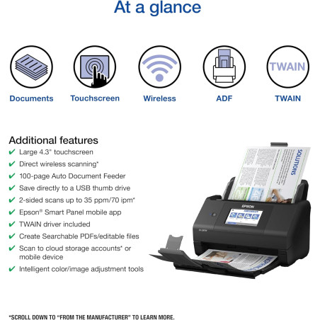 Epson Workforce ES-580W Wireless Color Duplex Document & Tax Receipt Scanner with 100-Sheet ADF & 4.3 Touchscreen