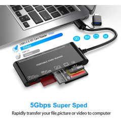 Lecteur Cartes USB C 7-en-1 pour SD, CF, Micro SD, Windows
