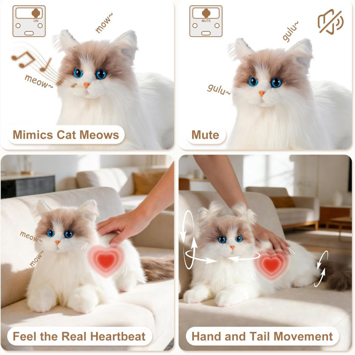 Chongker 24.8 Interactive Robot Cat Plush Toy with Touch Control – Electronic Kitten Robotic Pet