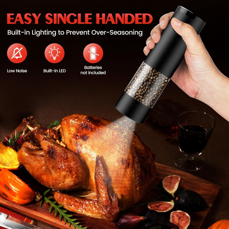 Electric Salt & Pepper Grinder Set – Adjustable LED Battery Mill Gift