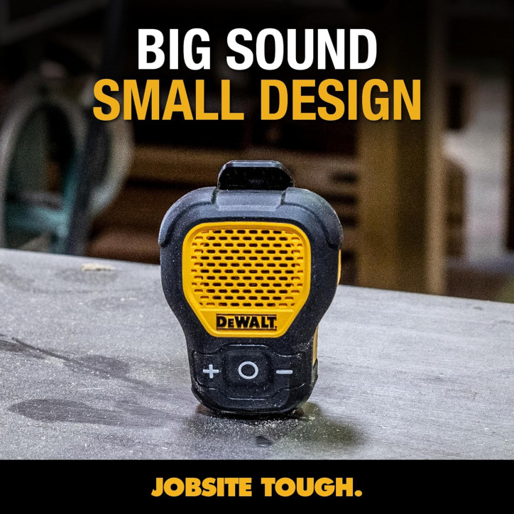 Enceinte Bluetooth Portable DEWALT Jaune, Clip-On, Résistante à l'Eau, Micro Intégré, Sans Fil Enceinte Bluetooth Portable DEWALT Jaune, Clip-On, Résistante à l'Eau, Micro Intégré, Sans Fil