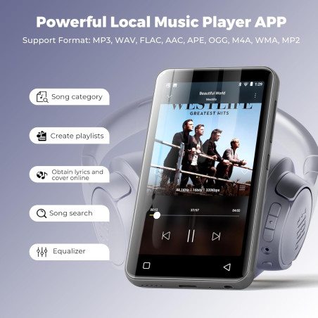 160GB Innioasis Bluetooth WiFi MP3 Player 4 Touch Screen Android MP4 for Kids with Spotify, Audible (Black)