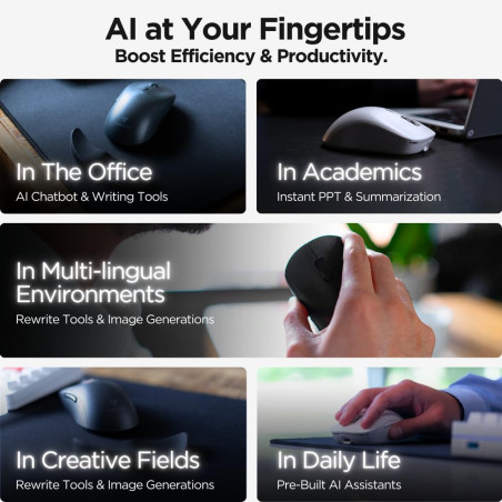 Virtusx Jethro AI Wireless Mouse with Voice Recorder, Transcribe, Translate & Writing Tools for Meetings & Lectures