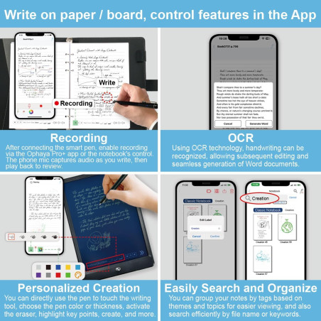 Ophayapen Smart Sync Pen avec Carnet et Tablette, Numérisation, Conversion Texte, Partage via App Mobile