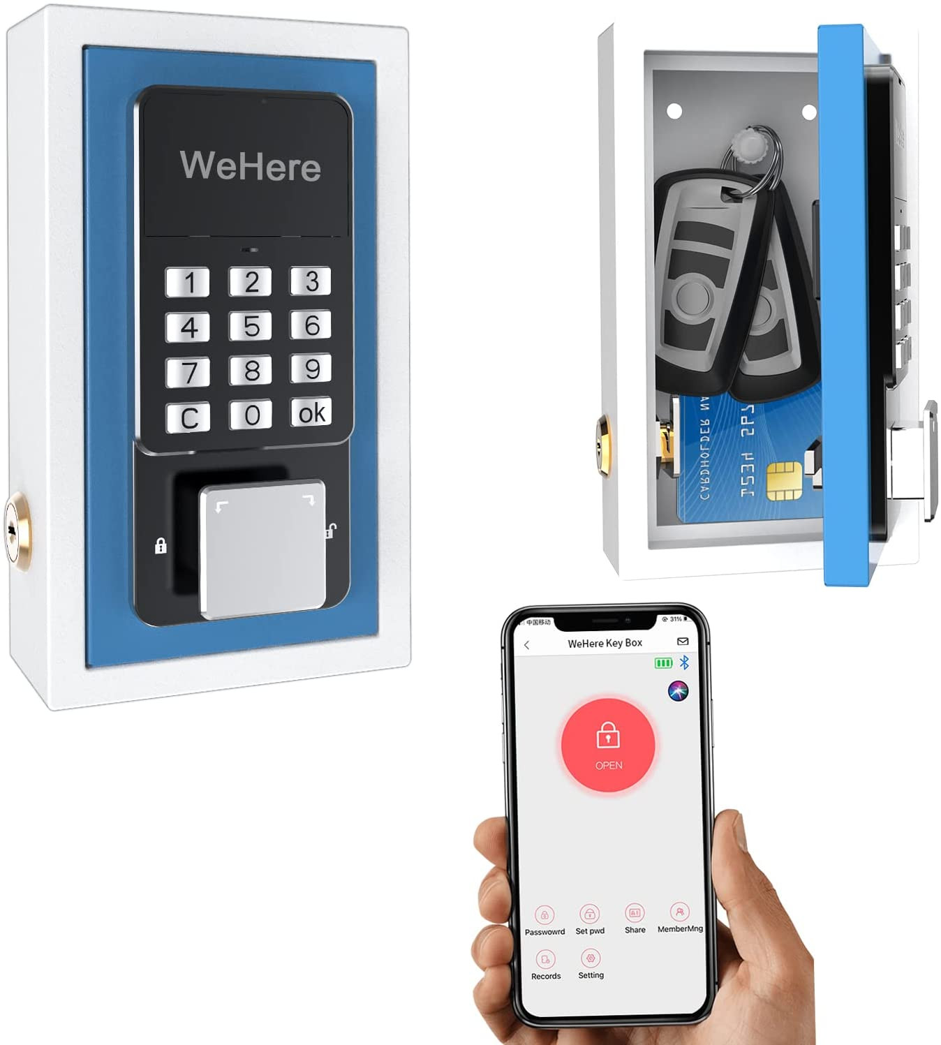 Multiple Unlock Modes App Remote/Password/Bluetooth/Key Unlock WeHere Key Lock Box with One-Time Password Technology 48 Keys Secure & Safe Metal Key Organizer Wall Mount with Combination Lock 
