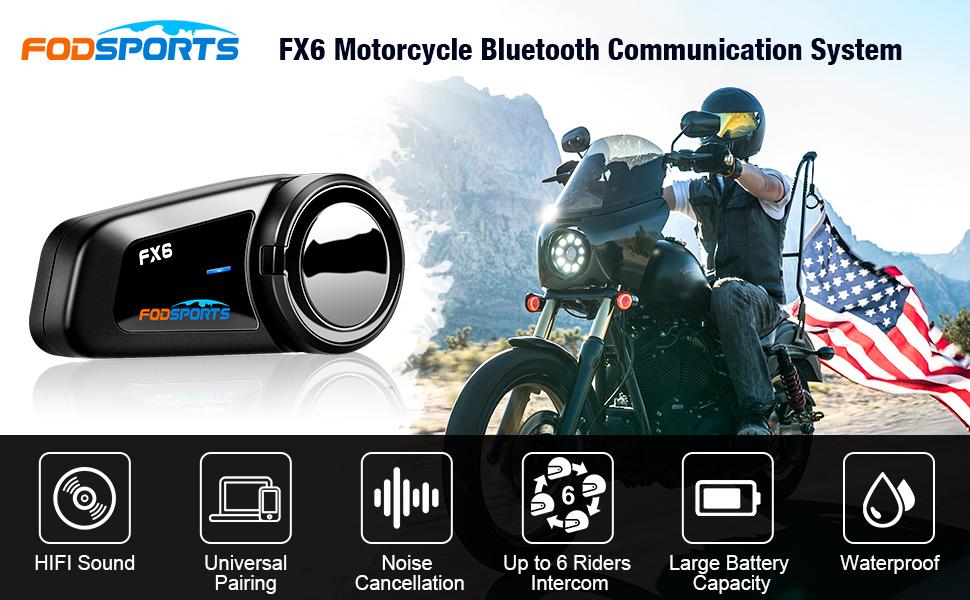 Fodsports FX6 Bluetooth Motorcycle Communication System Helmet Bluetooth Headset 6 Way Intercom