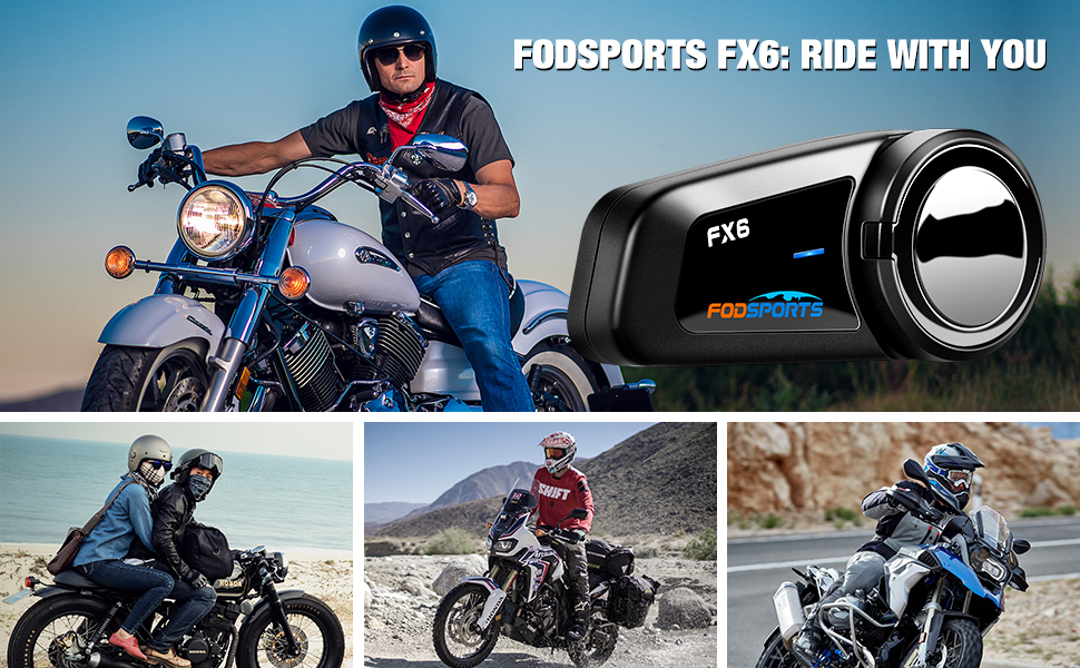 Fodsports FX6 Bluetooth Motorcycle Communication System Helmet Bluetooth Headset 6 Way Intercom
