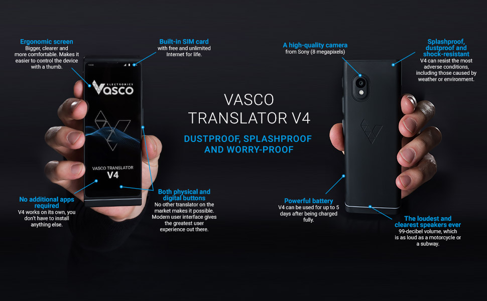 Vasco translator V4 powerful battery, a high-quality camera, SIM card with unlimited internet